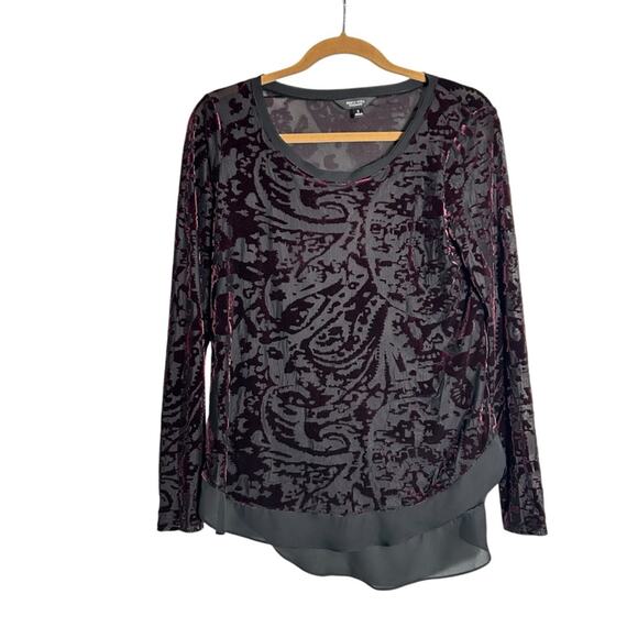 Simply Vera Wang Purple & Black Velvet Burnout Long Sleeve Scoop Neck Blouse - Picture 1 of 6